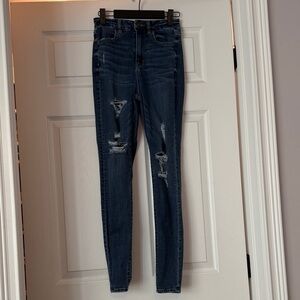 Dark Blue Distressed Women's American Eagle Jeans